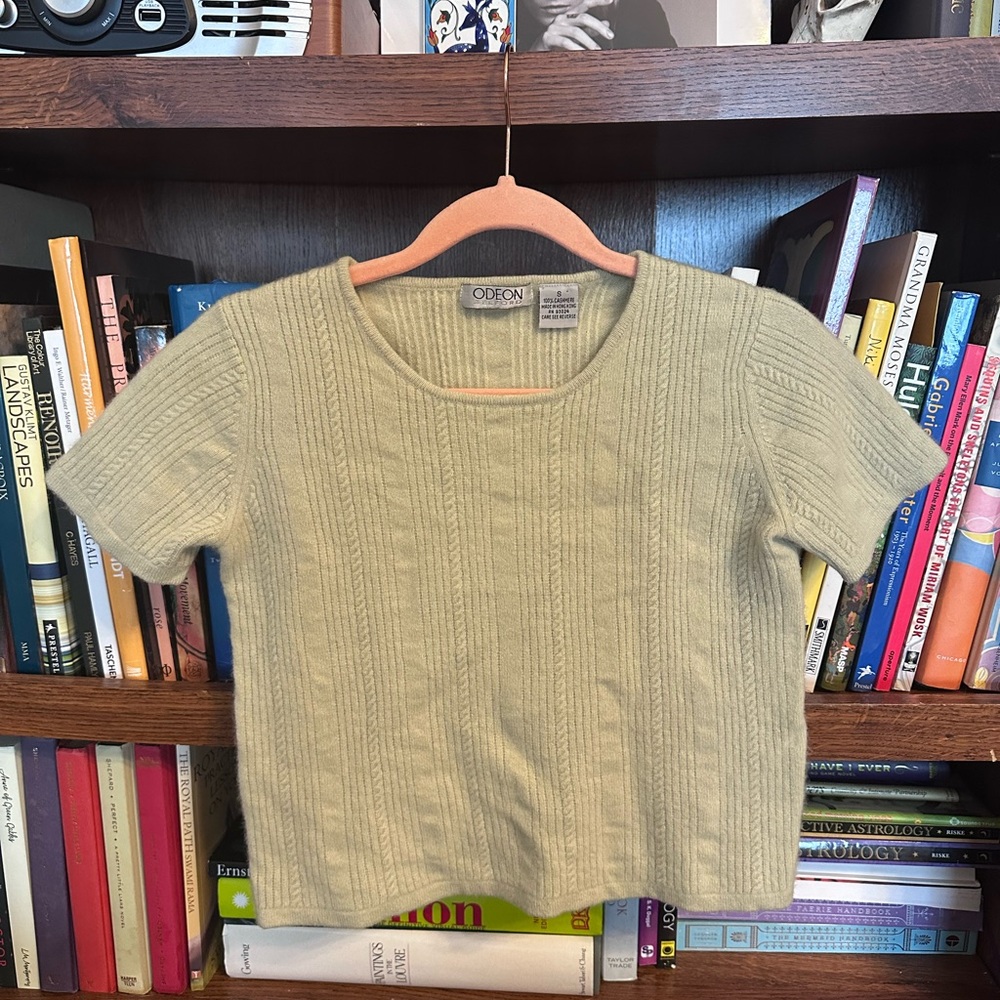 Sage Green Knit Short Sleeve Top 100% Cashmere